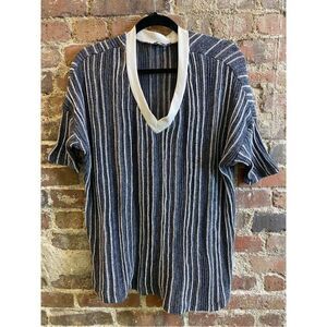 White Birch Striped Blue/White Knit Short Sleeve V-Neck Too Women’s Size XL